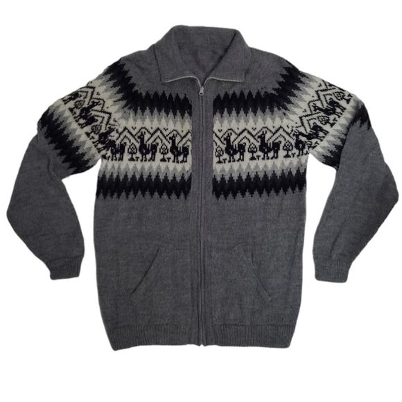 ALPACA gray‎ zip up knit cardigan shacket sweater unisex M - Picture 1 of 8